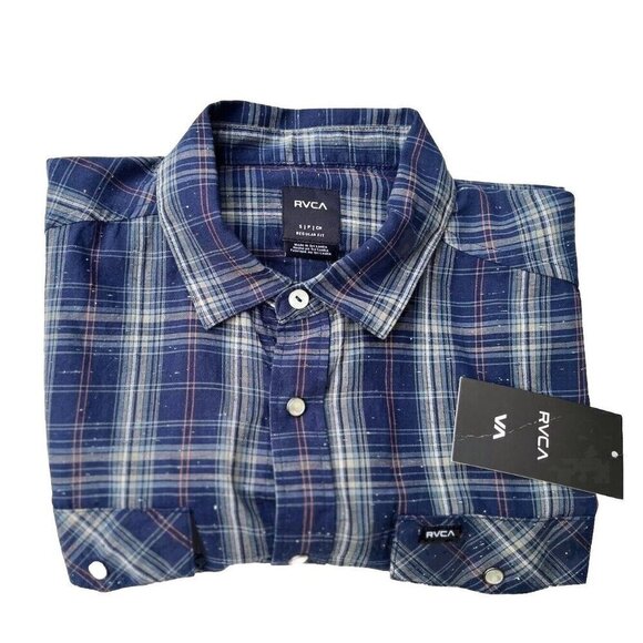 New RVCA Pearl Snap Flannel Plaid Long Sleeve Button Up Shirt Mens Sz Small NWT - Picture 6 of 16